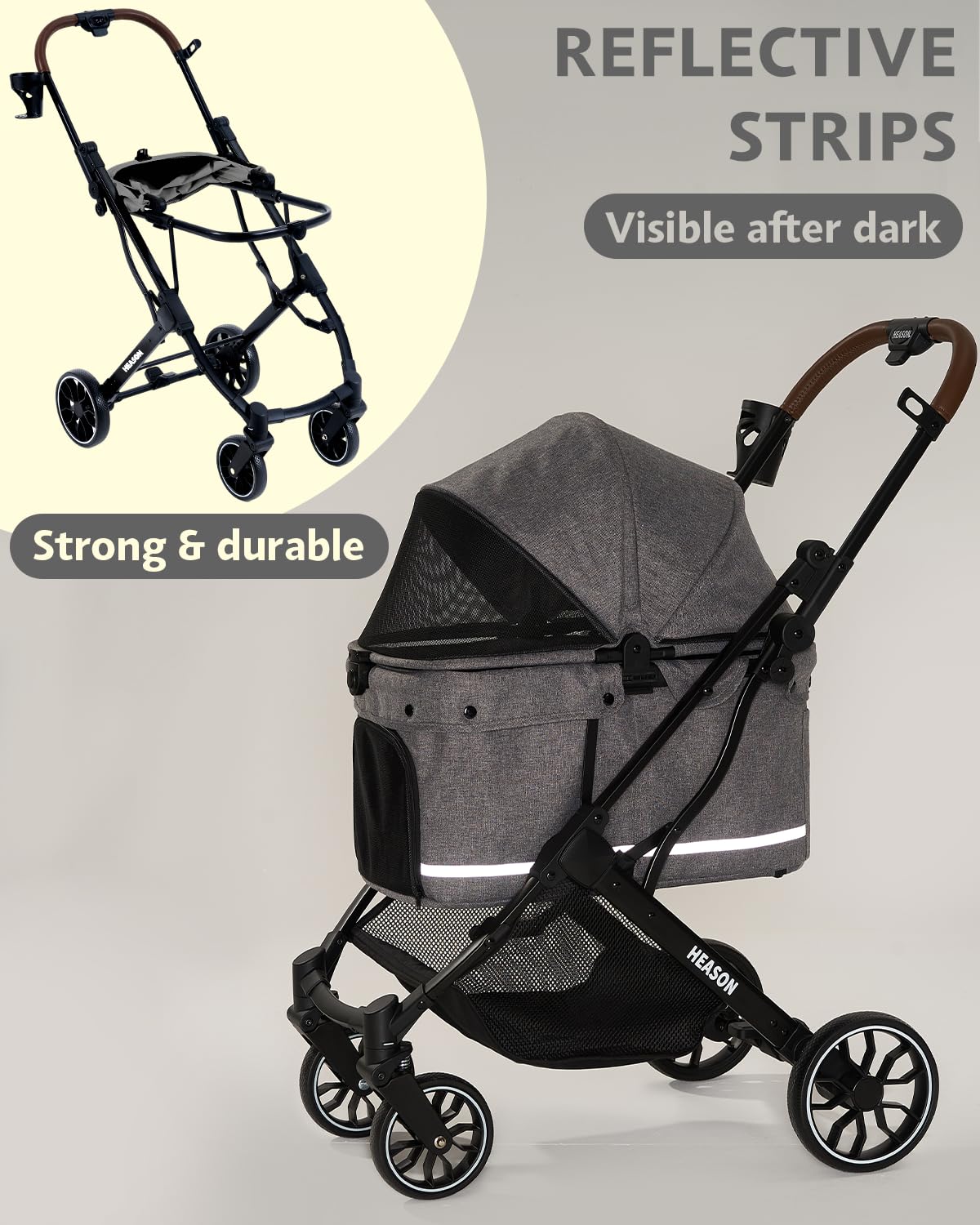 Dog Stroller with Waterproof Rain Cover, Heavy-Duty All-Terrain 4-Wheel Pet Stroller with Adjustable Sunshade Canopy, Foldable Travel Dog Strollers for Small/Medium Dogs Up to 121 lbs