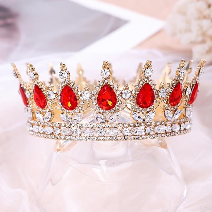 Red Queen Crown for Women Crystal Tiara for Women Rhinestone Wedding Headband for Bride Hair Accessories for Costume Birthday Party Prom Gifts