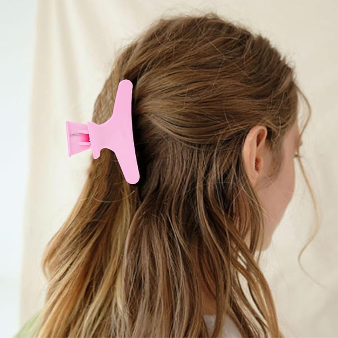 Hair Clips for Styling Sectioning 12 Pack Pink Hot Pink Butterfly Clamps Hair Claw Clips Pro Salon Hair Clips for Styling, Sectioning, Cutting and Coloring