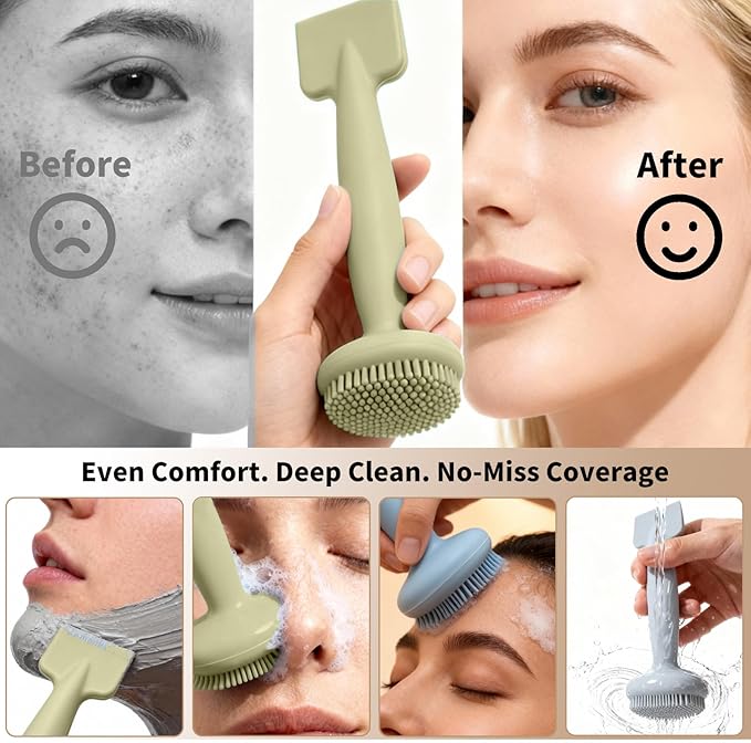 2 Pack Silicone Face Scrubber,2 in 1 Facial Cleansing Brush & Face Mask Applicator, Face Exfoliator Scrubber Waterproof Home Spa Facial Brush for Sensitive Skin(Dusty Blue and Sage Green)