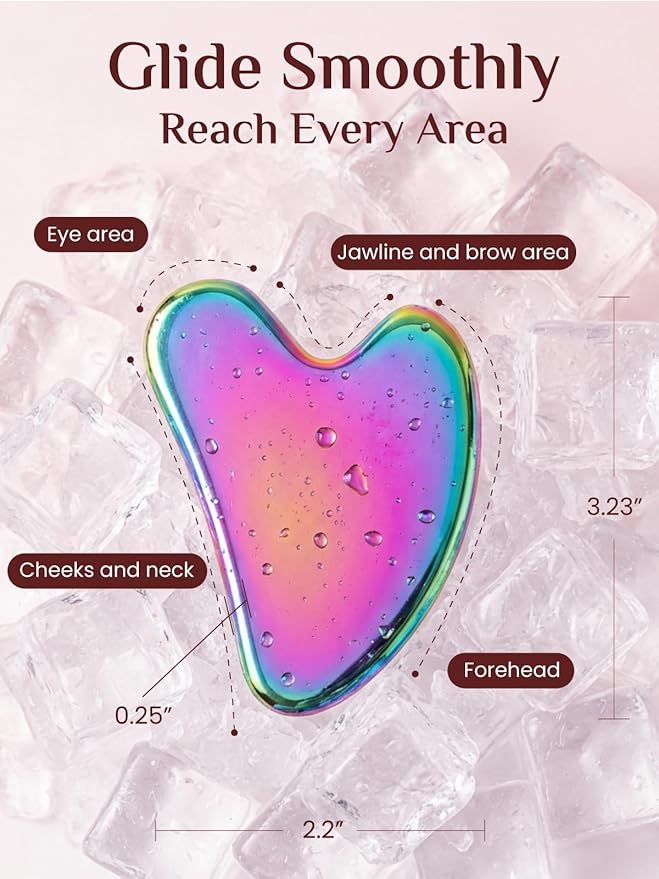 Rena Chris Gua Sha Facial Tools, Stainless Steel Guasha Tool for Acupuncture, Manual Massage Tool for Jawline Sculpting and Puffiness Reducing, Gua Sha Facial Massage Tool (Irridescent)