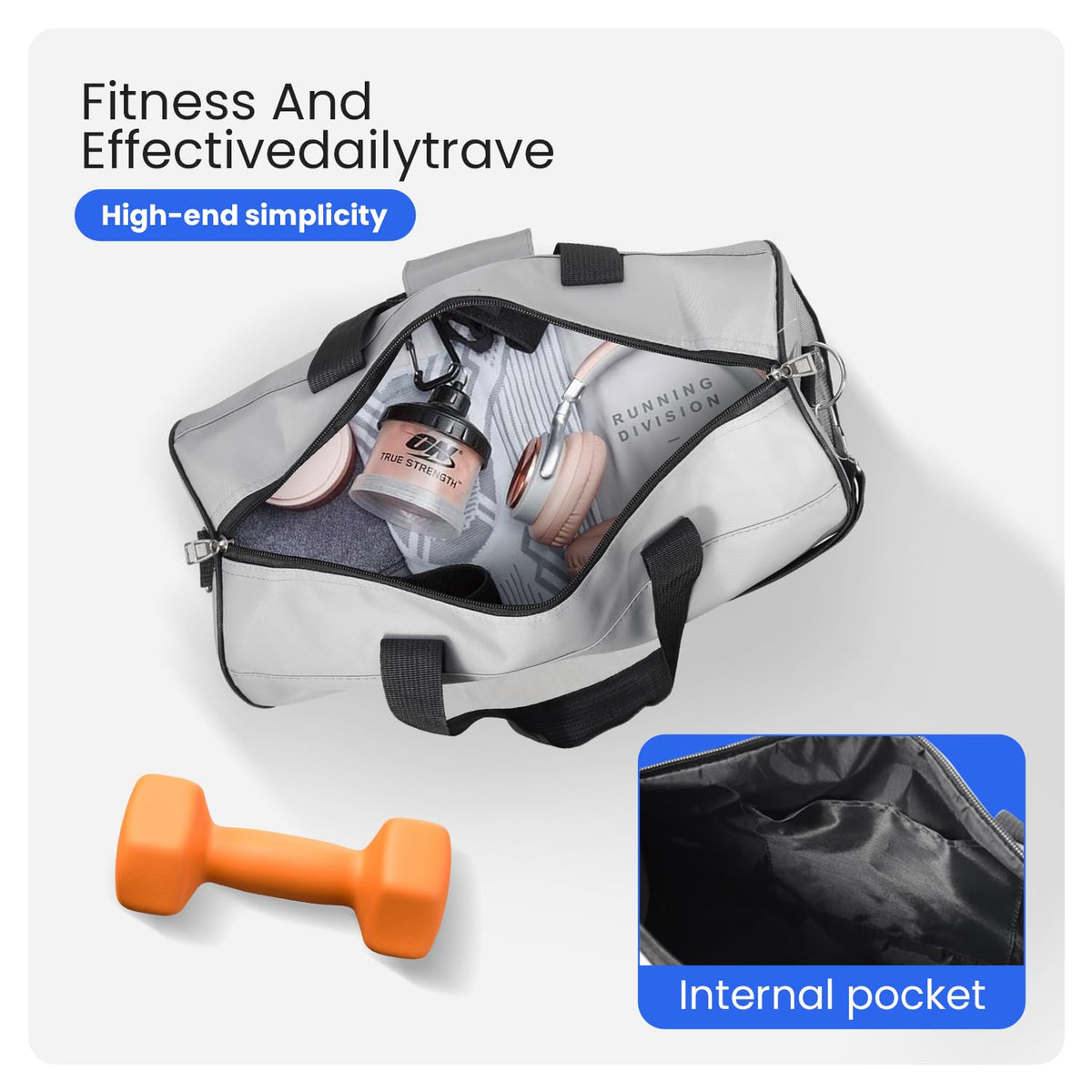 C&F BOGMOST Small Gym Bag for Women & Men,Small Lightweight Duffel Bag Carry On Bags Mini Duffel Travel Bag Waterproof Sports Bags for Workout/Sport/Travel, Grey,Medium