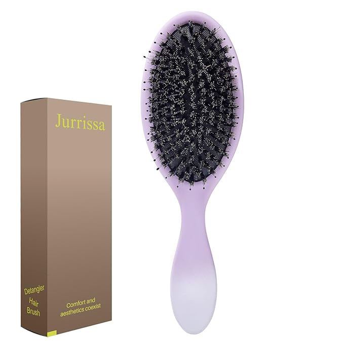 Boar Bristles Hair Brush for Women and Men, Detangling Hair Brush for Smoothing Massage Add Shine, Nylon&Boar Bristles Detangler brush for Hair Healthy (1 Pcs-Purple&White)