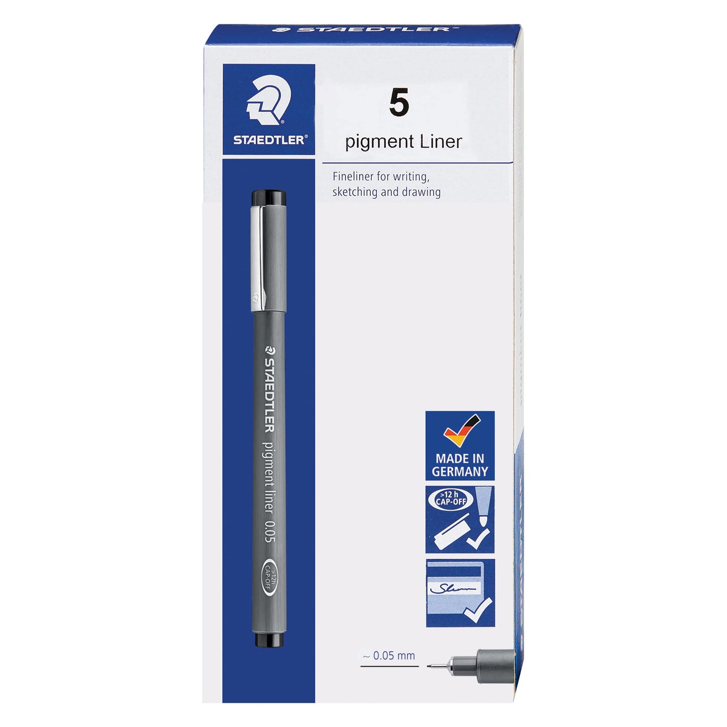 Staedtler Pigment Liner, Fineliner Pen for Drawing, Drafting, Journaling, 0.05mm, Black, Box of 5 Pens, 308 0059M
