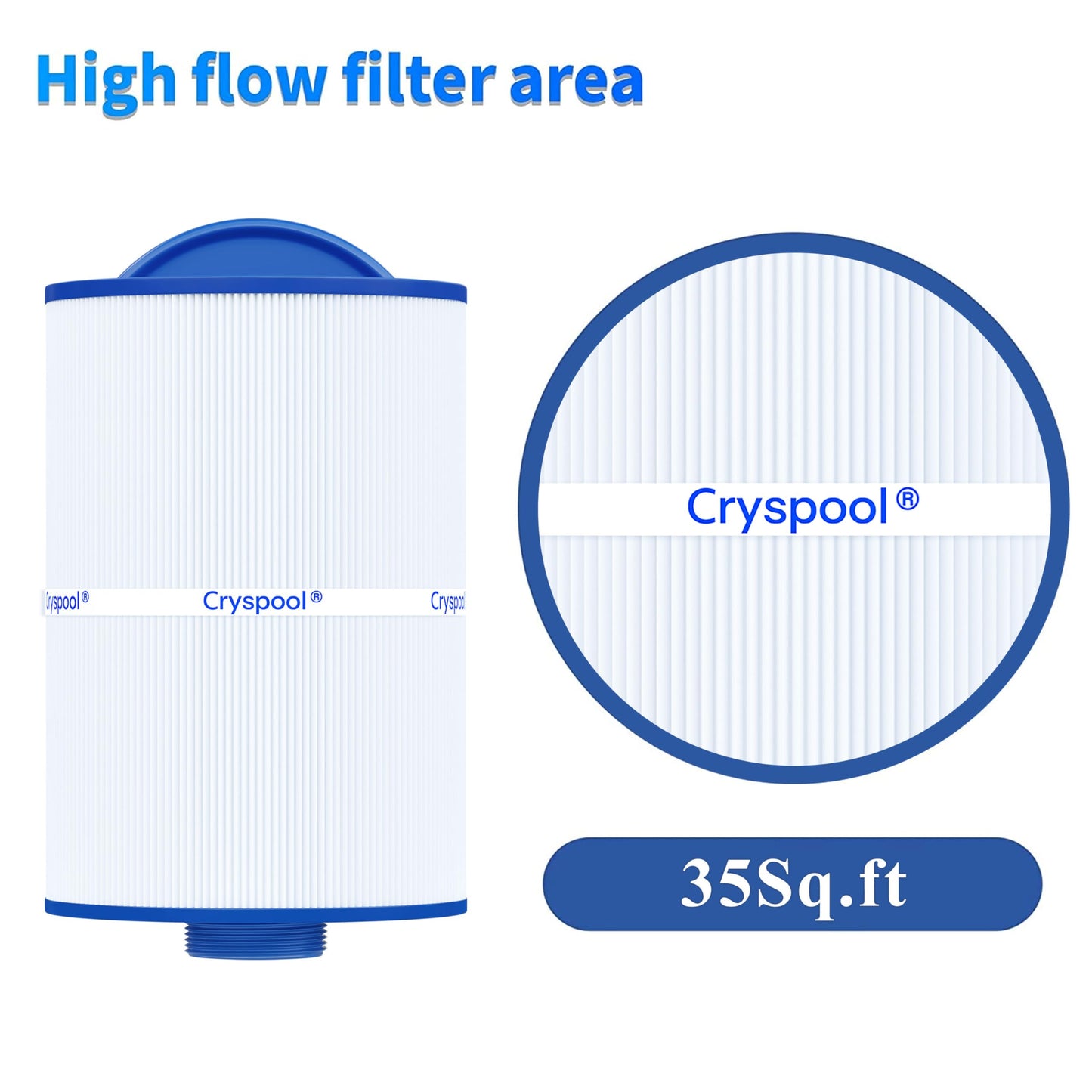 Cryspool® 05015 Spa Filter Compatible with 5CH-35, PMAX50P4, PAS35P, Maax 104309, FC-0300, 35 Sq. Ft hot tub Filter Cartridge, 1 1/2" MPT, 2 Pack