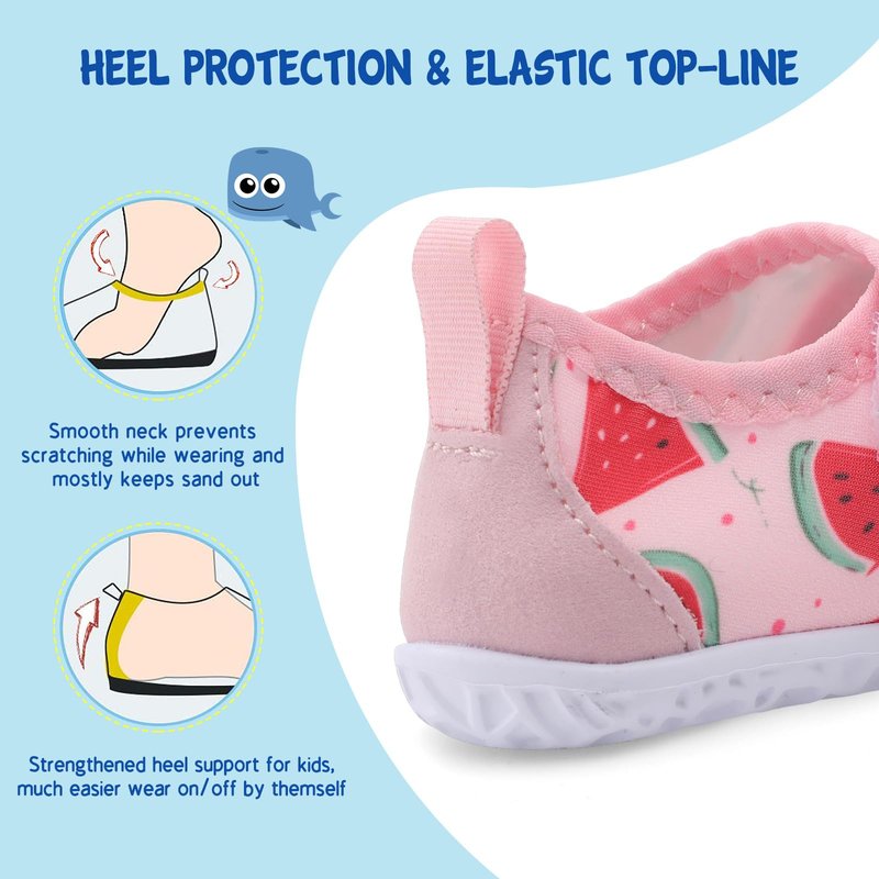LeIsfIt Toddler Water Shoes Boys Girls Barefoot Aqua Socks Kids Breathable Quick-Dry Swim Shoes for Beach Pool Surf, Watermelon, 7 Toddler