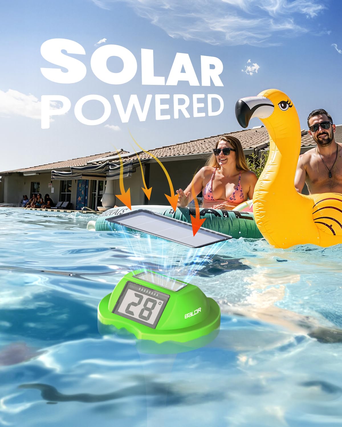 BALDR Pool Thermometer Floating Easy Read, Solar Digital Pool Thermometer with Dual Large Screens, IPX7 Water Temperature Gauge for Inground Above Ground Pools & Spas (Green)
