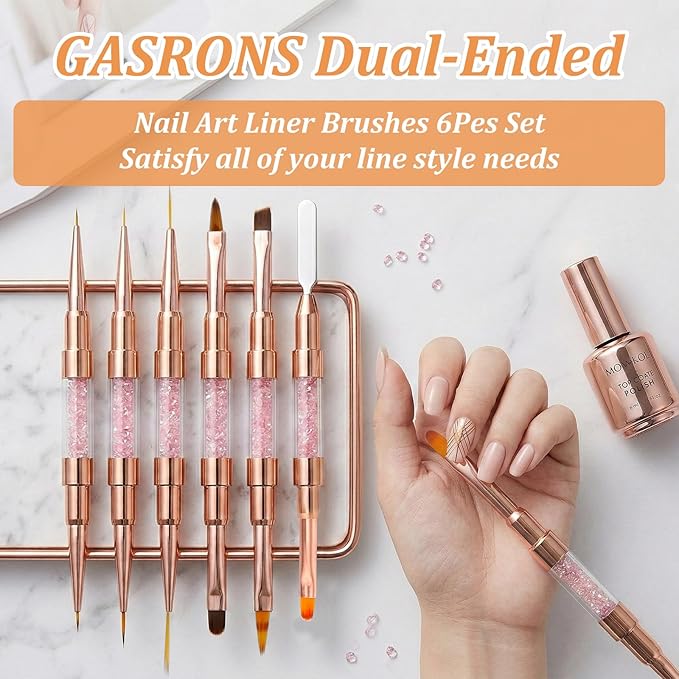 Dual-Ended Nail Art Liner Brushes(6PCS) - 5/7/10/15/19mm Precision Tips for Gel Polish Acrylic Painting, DIY Manicure and Cuticle Polish Mistake Correction