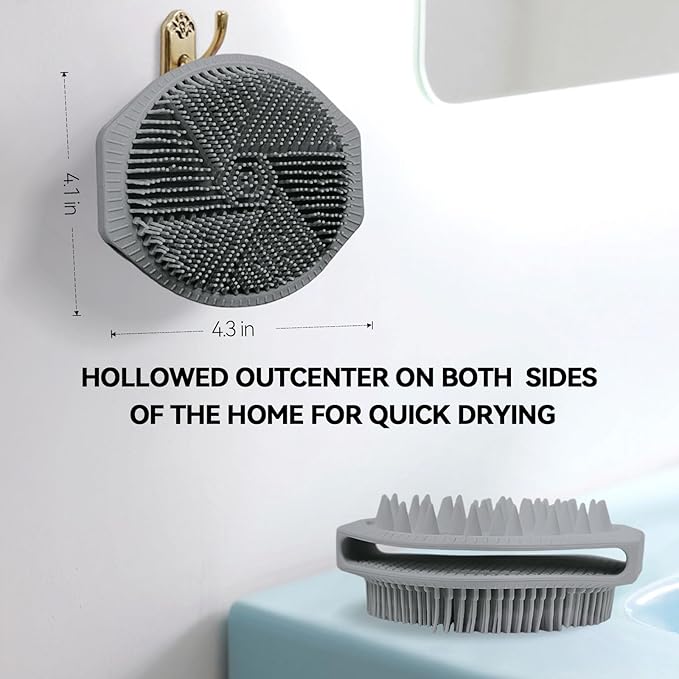 Silicone Body Scrubber, Dual-Sided Silicone Loofah for Shower, Exfoliating Body Brush Scrubber for Men and Women for All Skin, Scalp Scrubber Lather WellÃ¯Â¼ÂEasy to Clean (Gray)