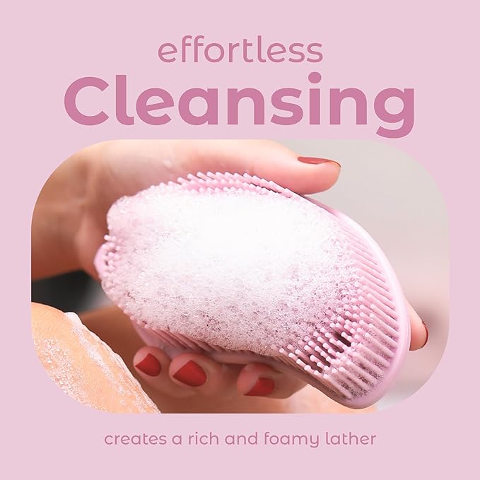 MainBasics Silicone Body Scrubber Dual-Sided Shower Loofah and Massaging Nodes (Pink, Massage)