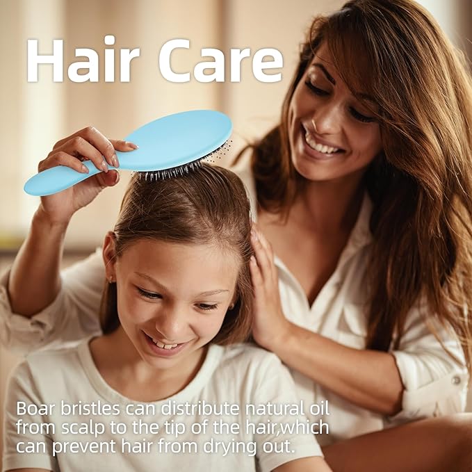 Boar Bristles Hair Brush for Women and Men, Detangling Hair Brush for Smoothing Massage Add Shine, Nylon&Boar Bristles Detangler brush for Hair Healthy (1 Pack-Blue)