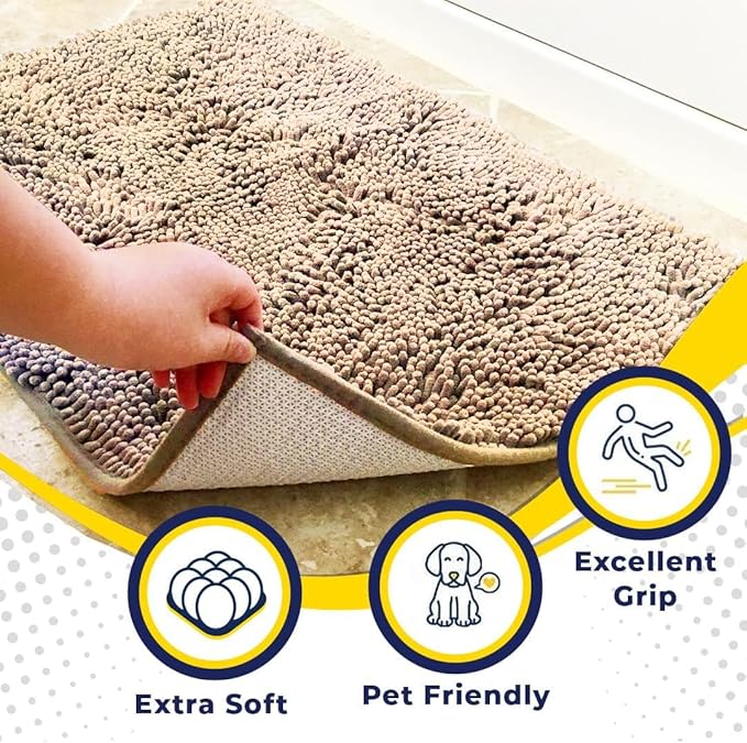 Muddy Mat® | Super Absorbent Door Mat Indoor, Microfiber Quick Dry Chenille Entryway Rug, Non-Slip Front Door Mat, Indoor Mats for Entryway, Machine Washable Pet Rug, Beige 5ft x 7ft