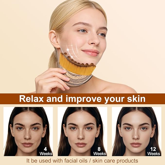 Lymphatic Contour Face Brush - Super Soft Bristles Face Massage Brush to Reduce Puffiness & Define Jawline, Manual Lymphatic Drainage Tool with Ergonomic Handle Sensitive Skin Care (Cinnamon-1pcs)