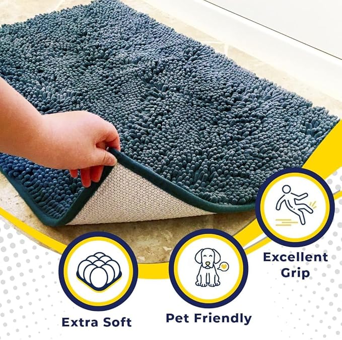 Muddy Mat® | Super Absorbent Door Mat Indoor, Microfiber Quick Dry Chenille Entryway Rug, Non-Slip Front Door Mat, Indoor Mats for Entryway, Machine Washable Pet Rug, Atlantic Blue 36"x72"