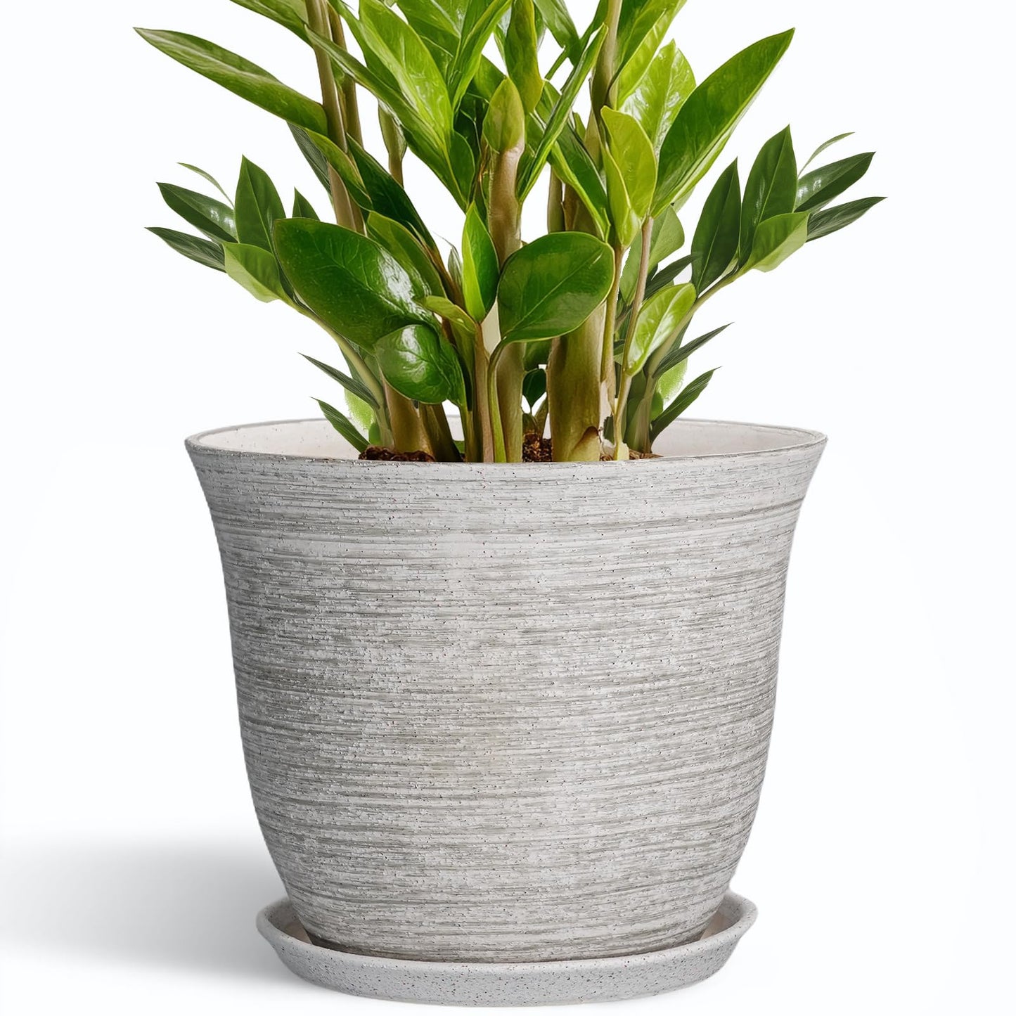 SUNPOTFOR Ceramic Flower Pots - 10 Inch Plant Pot with Drainage Hole and Saucer, Round Planter for Indoor Outdoor, Modern Planters, Large Flower Pot, Home Porch Garden Decor, Plant Lover Gifts, Grey