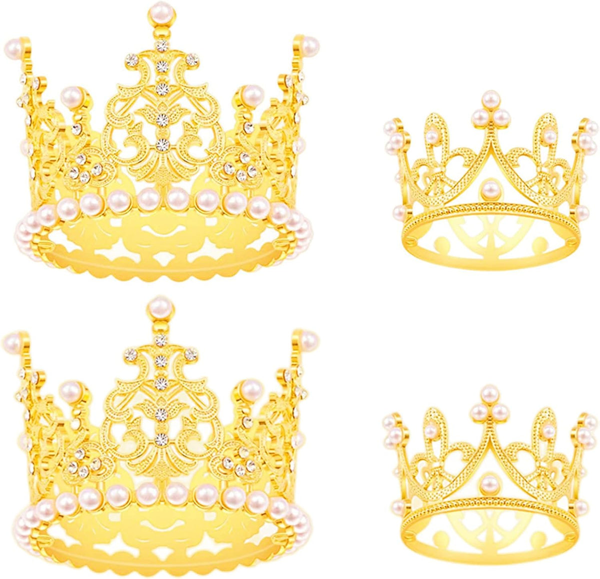 4 Pcs Crown Cake Topper Mini Pearl Tiara Cake Toppers Wedding Birthday Cake Topper for Girls Party Baby Shower Birthday Cake Decorations (Gold)