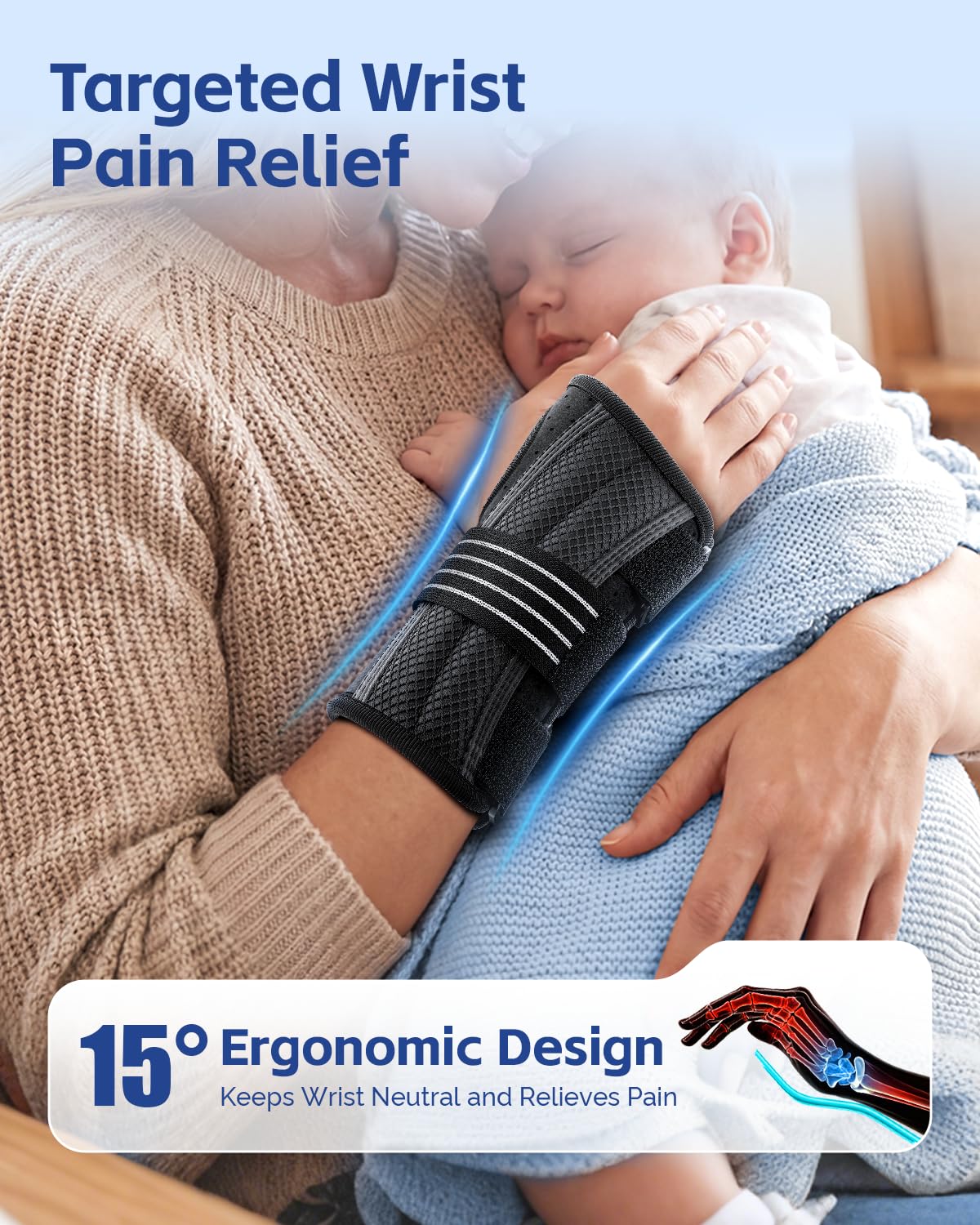 FEATOL Lightweight Carpal Tunnel Wrist Brace for Daily Work, 7 inches Comfortable & Adjustable Night Support for Women Men, Hand Brace With Splint Pain Relief for Tendonitis, Sprains, Arthritis,Left Hand, Medium