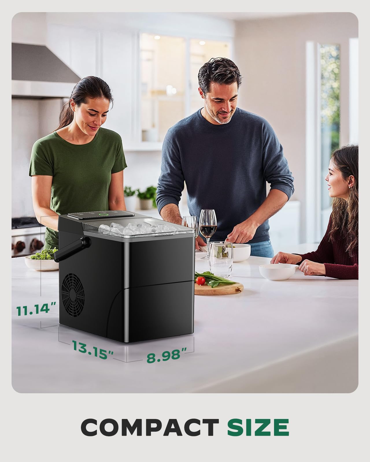 Silonn Ice Maker Countertop with Expandable 2.5L Ice Basket & 1.8L Water Tank, 9 Bullet Ice Cubes in 6 Mins, Portable Ice Maker with LED Touch Control, Self-Cleaning, 2 Ice Sizes for Home Kitchen