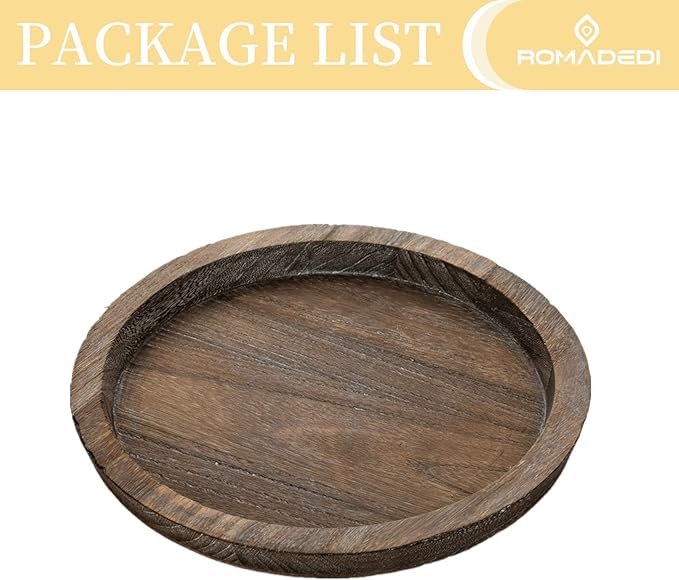 Romadedi Farmhouse Wooden Candle Tray - 11 Inch Round Decorative Trays for Coffee Table Dining Centerpiece Kitchen Counter Candle Holder Wood Trays for Christmas Rustic Home Decor