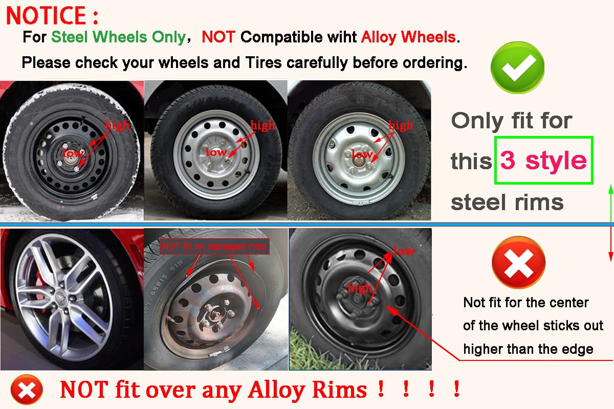 Hubcap Wheel Covers Replacement Size R15 Hub Caps Universal-Fit Steel Wheel Rims Cover ABS Tire Cap for Most Cars Trucks Sedans SUV -Set of 4（15-inch，Silver-Black）