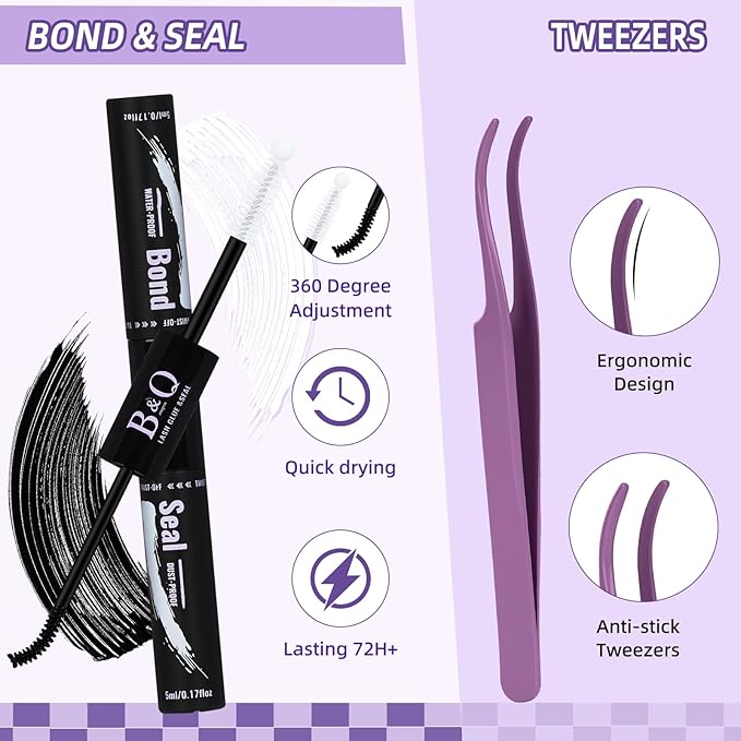 B&Q Manga Lash Clusters Kit DIY Eyelash Clusters at Home with 72H Waterproof Bond and Seal 0.05mm Ultra-Thin Band Wispy Spiky Anime Lashes for Daily & Party, 8-18mm Lash Extensions(KIT-Anime 01)