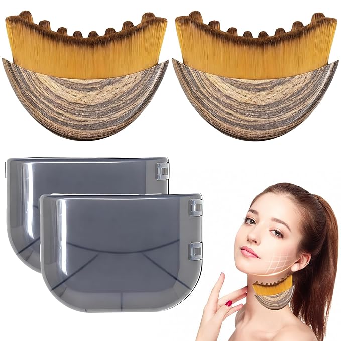 2 Pack Lymphatic Contour Face Brush,Lymphatic Drainage Massager for Sculpting,Soft & Gentle Bristles Suitable for All Skin Types,Portable Ergonomic Gua Sha Brush with Travel Case