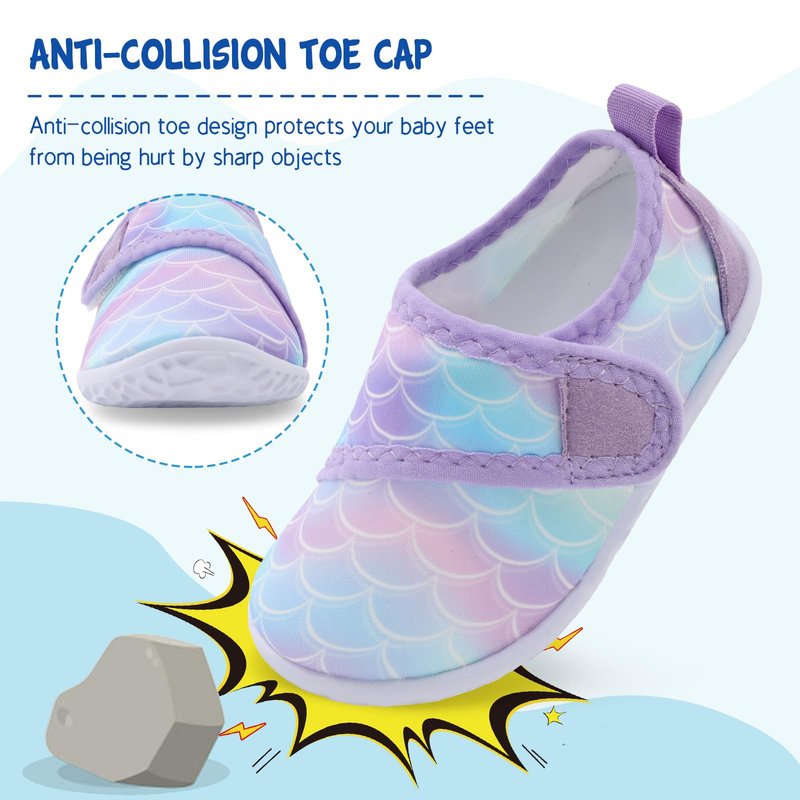 LeIsfIt Kids Water Shoes Toddler Girls Boys Swim Shoes Outdoor Quick-Dry Breathable Aqua Socks for Beach Pool Surf, Purple Scale, 13 Little Kid