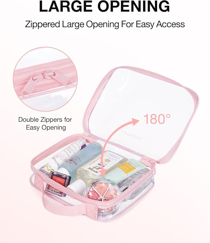 BAGSMART Clear Toiletry Bag, TSA Approved Travel Toiletry Bag Carry On Travel Accessories Bag Airport Airline Quart Size Bags water-resistant Makeup Bag for Women