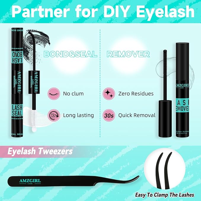 Lash Clusters Kit 126Pcs Eyelash Extensions Kit C Curl Glitter Eyelashes Cluster with Lash Bond and Seal,Lash Remover,Lash Tweezer For False Lashes Cluster Kit At Home(Blue Stars Kit-Single Glitter)
