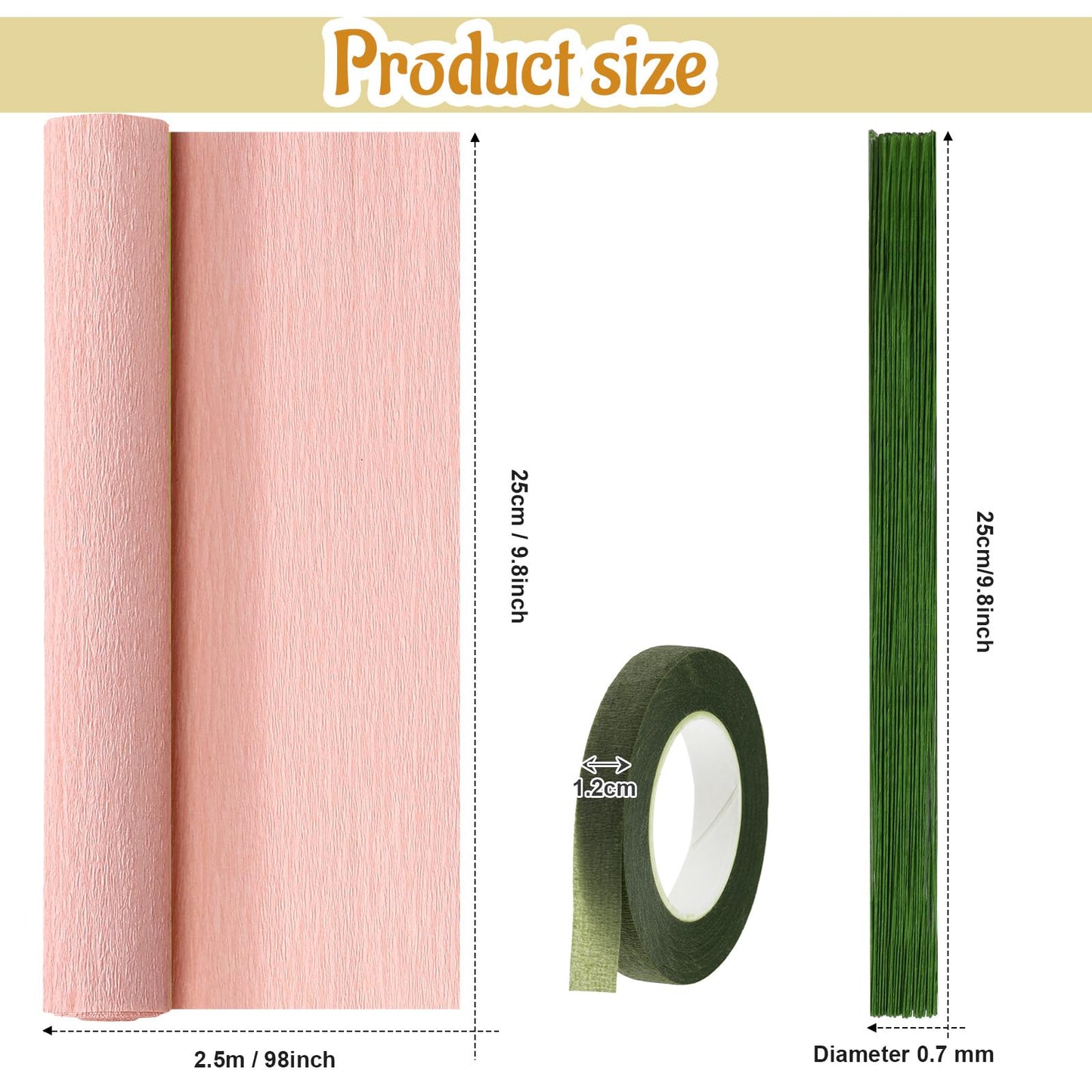 Gersoniel 57 Pcs Crepe Paper Flower DIY Kits 6 Rolls 35g Papel Crepe Sheets 50 Pcs Floral Iron Wire 10 Inch x 8 Feet 1 Roll 50 Meter for Birthday Party Wedding(Pink Series)