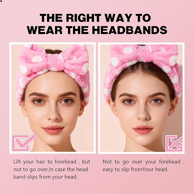 6 Pcs Spa Headband for Washing Face,Skincare Headband with Removable Bow,Furry Face wash Headbands,makeup Headbands for Women,Teen,Girls,Christmas Gifts