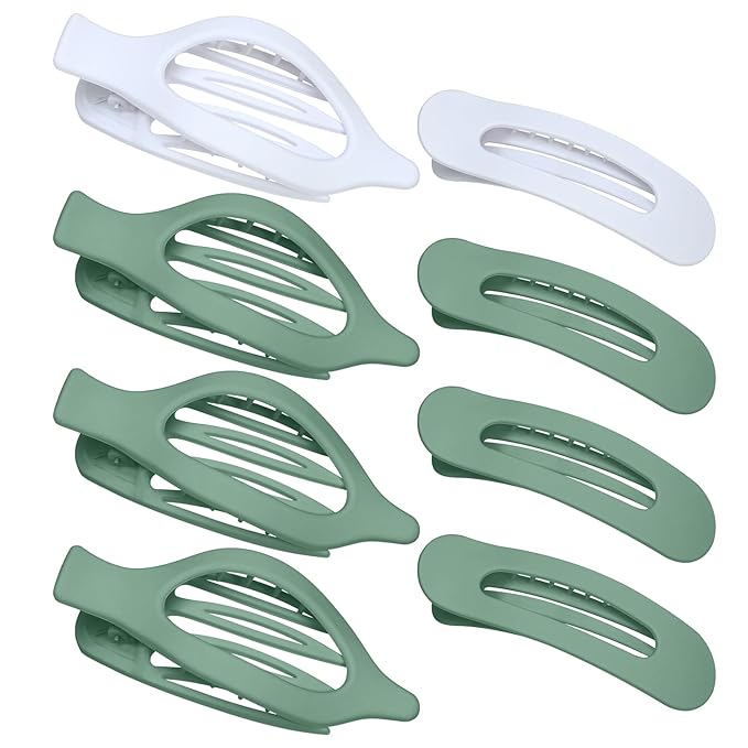 obeoby 8 PCS 2 Styles Flat Hair Clips, Bridesmaid Hair Claws for Women Girls Thin Hair Bridesmaid Proposal Gifts for Wedding Bridal Party Favors, White and Sage Green