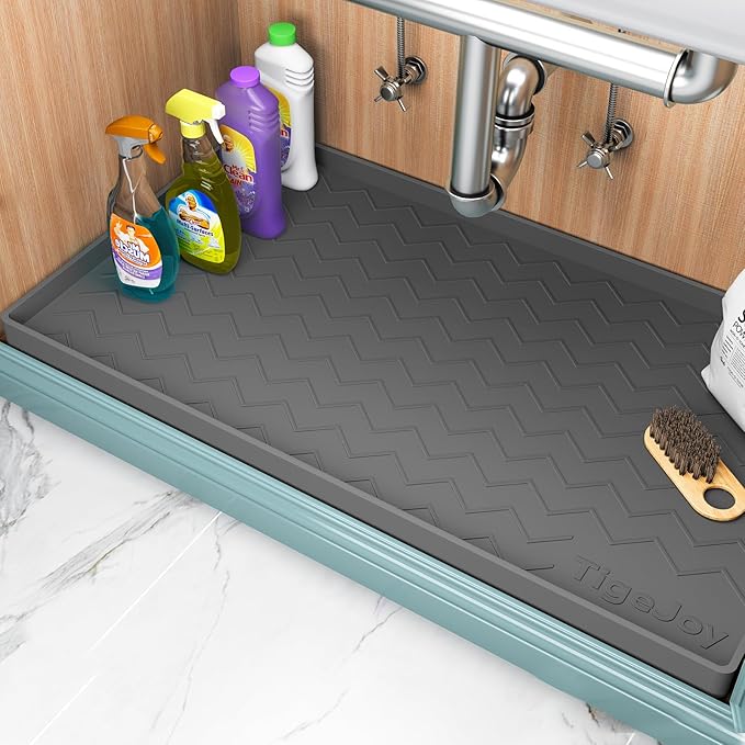 TigeJoy 22" x 22" Under Sink Mats for Kitchen Waterproof, Leak-Proof Silicone Mat Sink Protector and Cabinet Liner, Kitchen Essentials Organizer and Storage, Boot or Shoe Tray, Pet Feeding Mat