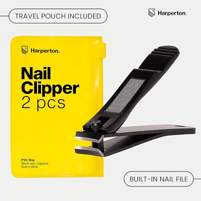 Nail Clippers for Thick Nails - 2 Pack Heavy Duty Toenail & Fingernail Clippers for Men Precision Stainless Steel Cutter Set with Travel Case (Black)