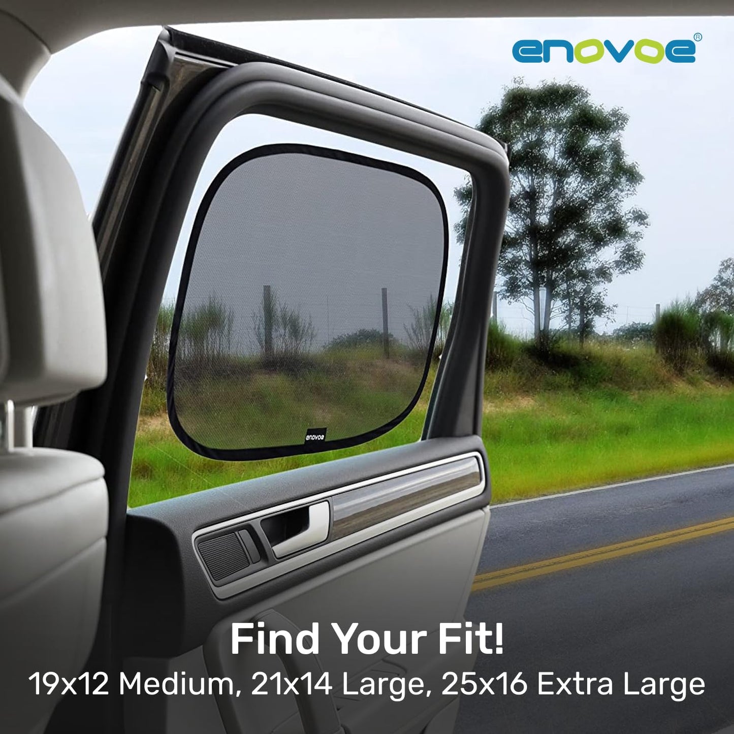 Enovoe Car Window Shade for Baby - (4 Pack) - XL - 25" x 16" - Cling Car Sun Shade for Windows - Sun, Glare and UV Rays Protection for Your Child