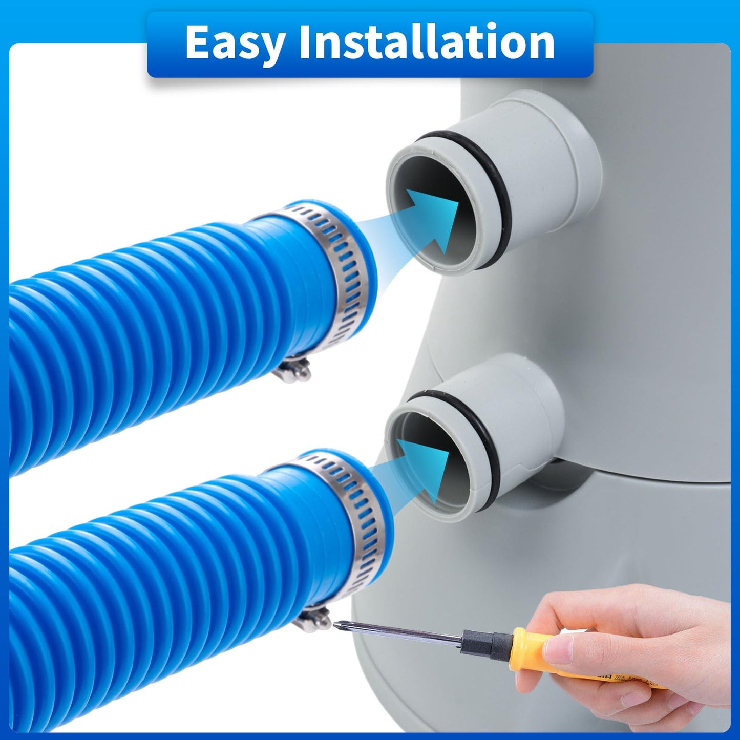 1.25 x 59 Inch Pool Hoses for Above Ground Pools,Pool Filter Pump Hoses,Compatible With Intex Filter Pump 607,637 With 12 Metal Clamps（3 Pack）