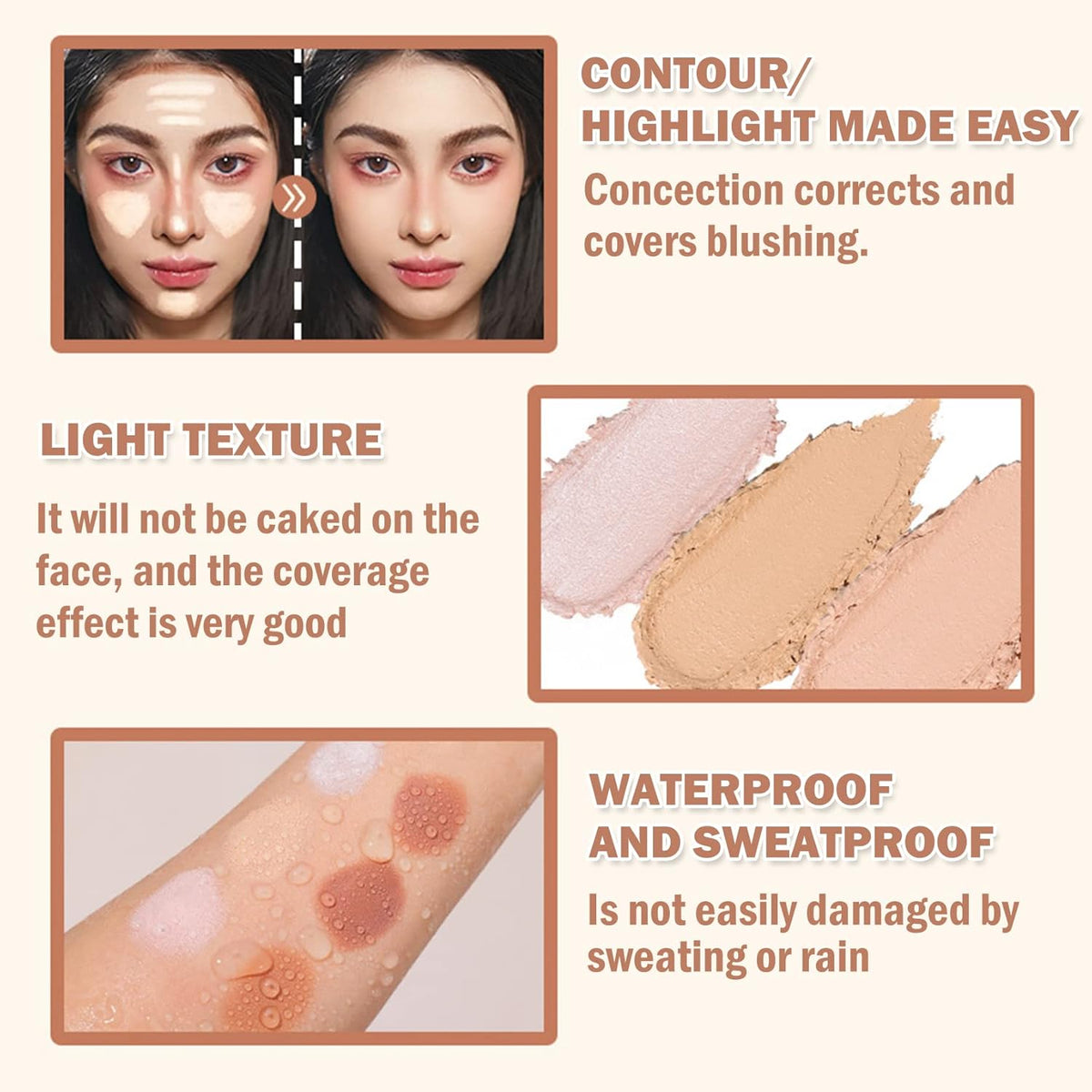 CAHIUYOA Cream Contour Stick, Velvet Finish, 2-in-1 Highlighter & Bronzer, Light, Brown, 0.0353 Ounce, Stick Packaging for Women & Girls