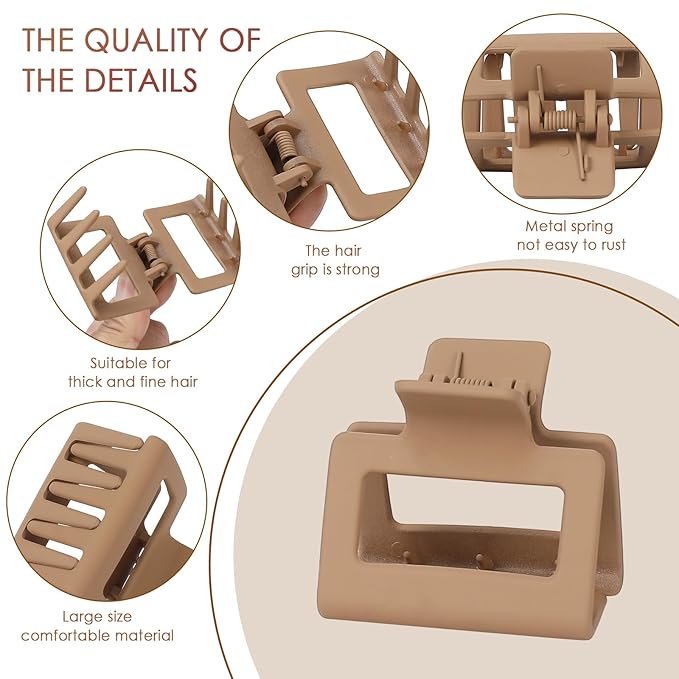 Square Hair Claw Clips,Big and Small Non-slip Square Matte Hair Claw Clips,12 Pcs