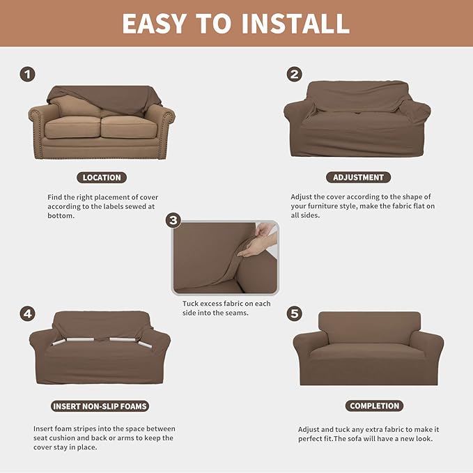 Easy-Going 100% Waterproof Chair Couch Cover, Dual Waterproof Sofa Cover, Stretch Jacquard Sofa Slipcover, Leakproof Furniture Protector for Kids, Pets, Dog and Cat (Chair, Brown)