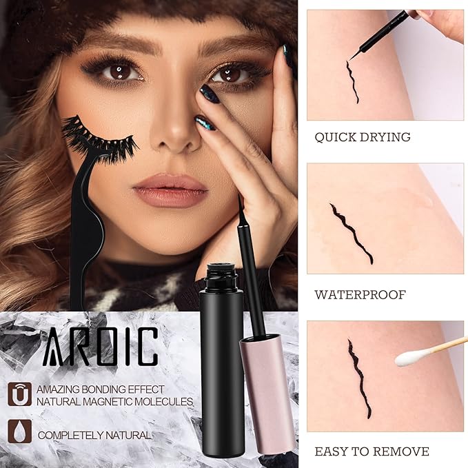 AROIC 10 Kinds of 3D 5D Magnetic Eyelash Kit with Different Density, Magnetic Eyelashes with 2 Eyelash Glue and 1 Tweezer, False Eyelashes for Women and Girls Natural Look No Glue Needed