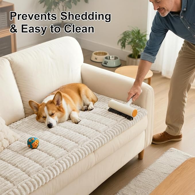 Smiry Couch Cover for Dogs Washable, Non Slip Fuzzy Pet Couch Covers for 3 Cushion Sofa Pet Friendly, Thick Soft Sofa Slipcovers Cushion Protector (White, 27.6" x 88")
