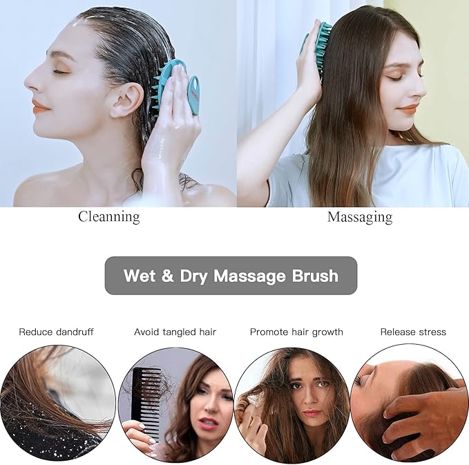 INNERNEED Food-Grade Soft Silicone Body Scrubber Shower Brush, with Scalp Massager Shampoo Brush, Wet & Dry Manual Scalp Care Hair Washing (Dark Green)