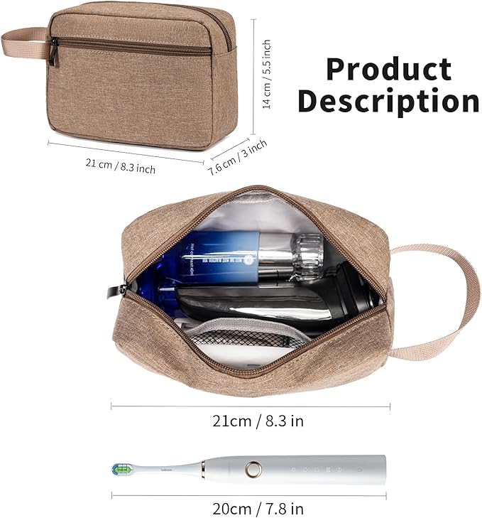 Travel Hanging Toiletry Bag with Carry Handle - Water-Resistant Small Cosmetic Organizer for Men & Women, Makeup, Shaving Kit, Gym & Travel Essentials (Camel)