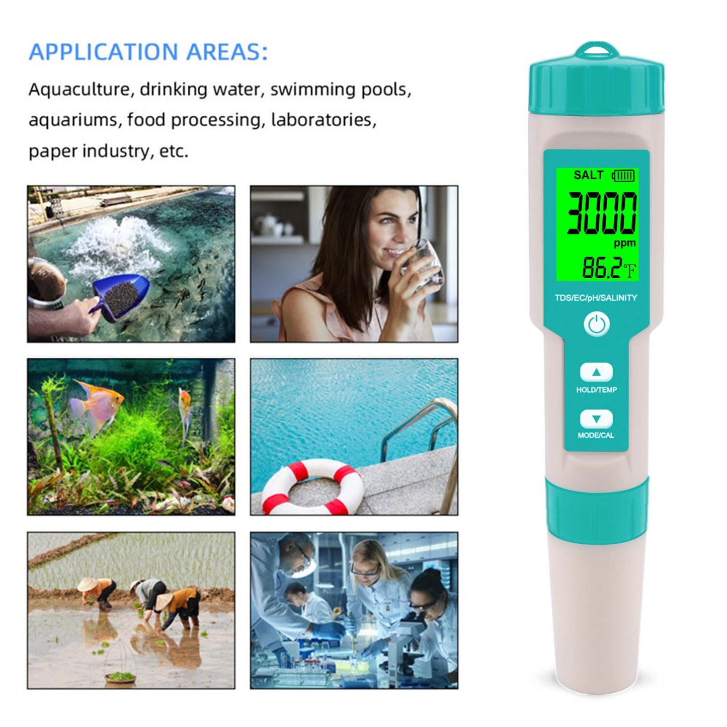 Pool Salt Tester - Multifunctional 5 in 1 Salinity, PH, TDS, EC, and Temperature Meter, Pool Salinity Testing Kit, Digital Salinity Tester for Swimming Pool,Saltwater, Sea Water, Aquarium