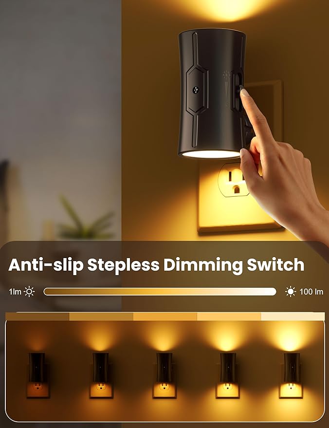 Sujeet LED Night Lights Plug into Wall, Bright Night Light, Dusk to Dawn Sensor, Amber Night Light, 0-100LM Adjustable Brightness, Dimmable Nightlights for Hallway, Bathroom Bedroom Kitchen, 2 Pack