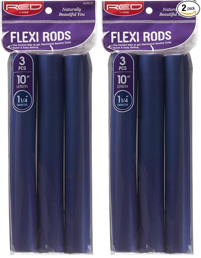 Red by Kiss Flexi Rods - Heatless Hair Curler for 90S Glamorous Bouncy Curls Beach Waves, No Slips, Sleep Styler (10" Length, 1 1/4" Diameter) (Pack of 2)