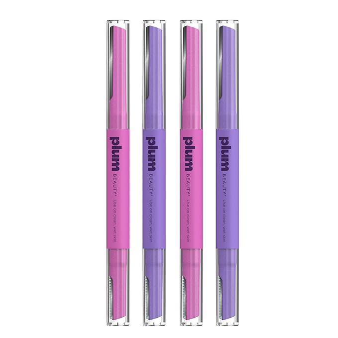 Plum Beauty Double-Sided Dermaplaning Razors (4-Pack) Ã¢ÂÂ Dual-Blade Facial Razors for Women - Precision & Large Blades for Brows, Upper Lip, & Cheeks - Peach Fuzz Remover & Exfoliating Face Tool