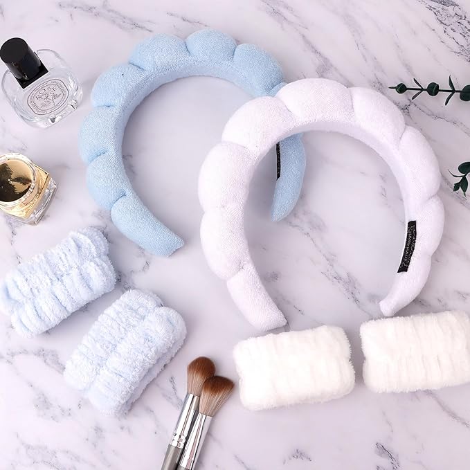 6Pcs Spa Set, Terry Cloth Headbands & Wrist Washbands for Face Washing