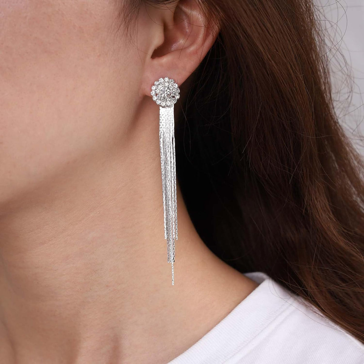 Vintage Crystal Chandelier Dangle Earrings Rhinestone Tassel Chain Earrings Wedding Chandelier Earrings Silver Full Cz Chain Earrings Jewelry for Women