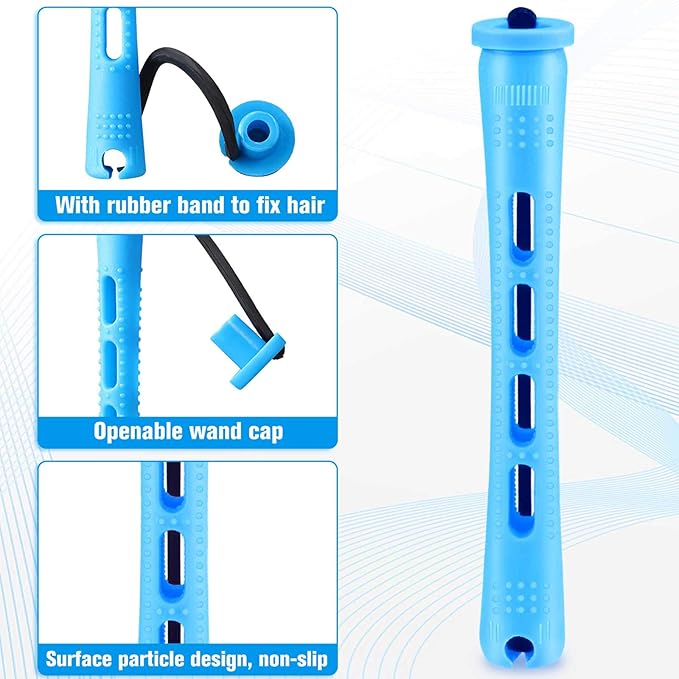 WILLBOND 60 Pcs Perm Rods for Long Hair Plastic Curl Rods Cold Wave Irons Curling Roller for Hair Styling Hairdressing Tools(0.35 Inch,Blue)